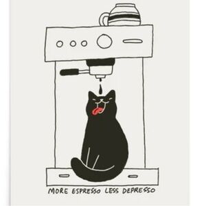 Coffee Cat More Espresso Less Depresso T-Shirt Size Medium Gray